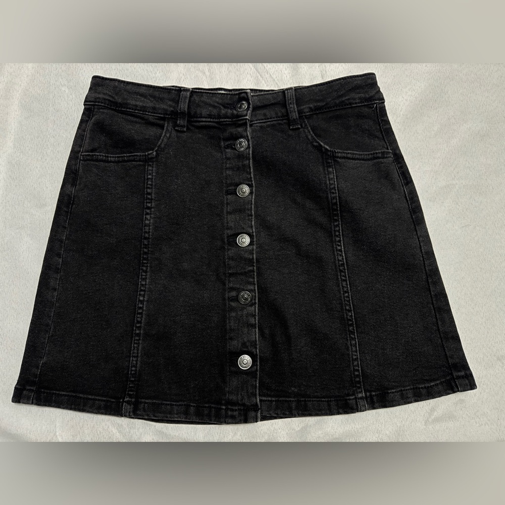 Mango Vicky Black Button-Down Denim Mini Skirt EUC